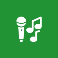 Microphone and music notes on green background.