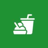 Drink and ice cream icon on green.